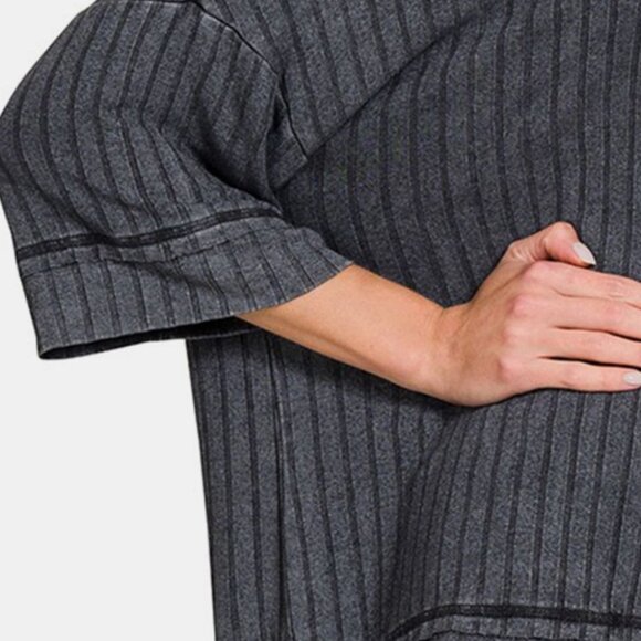 Washed Ribbed Drop Shoulder Half Sleeve Top - Picture 3 of 3